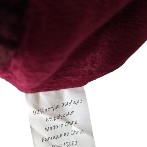 Burgundy Winter Beanie Hat Faux Fur Pom Puffer Style Knit Cuff - Picture 3 of 3